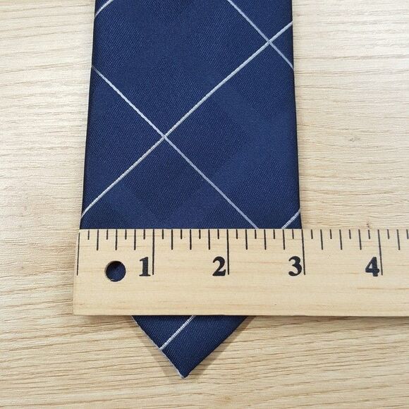 MICHAEL KORS Mens Neck Tie Navy Grid Check Stripe Classic Pointed Silk Blend - Picture 5 of 6